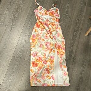 Floral Cut-Out Fitted Midi Dress